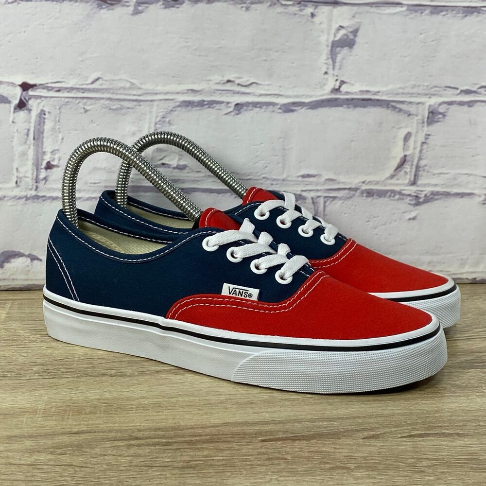 Vans Authentic Navy Blue Red Canvas Skate Shoes Women's 7.5 Men's 6 Sneakers NEW